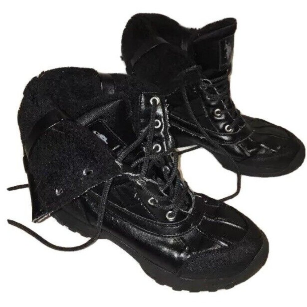 US Polo Assn. girls Mid Calf Fold over Boot Black 7M combat boot style
